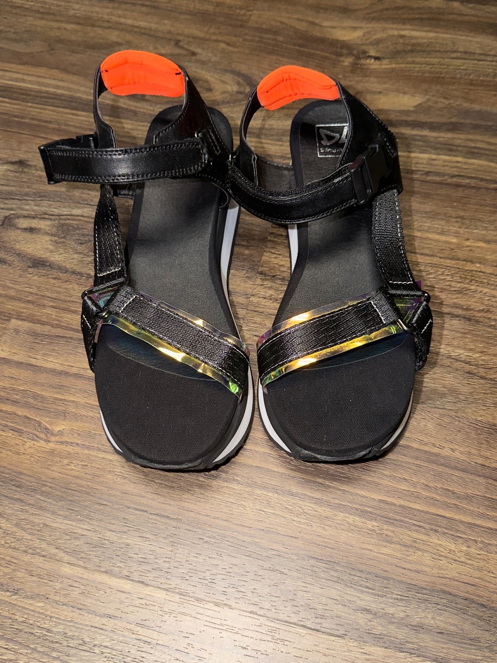 Unbranded Women's Black Sport Sandals with Iridescent Straps/Size 10/NWOB